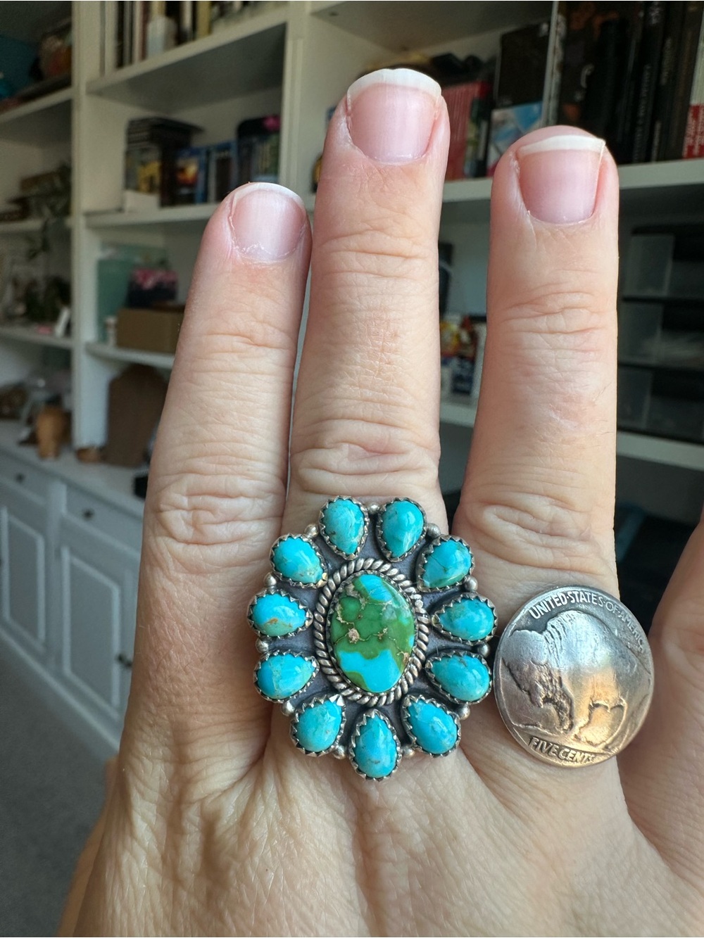 Premium Sonoran Turquoise Adjustable Sterling Silver Ring 🩵🦋🩵